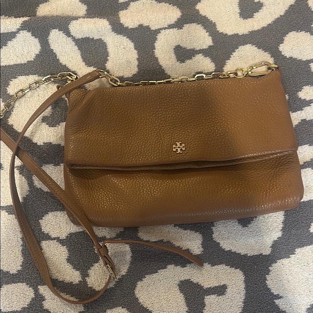 Tory Burch Brown Crossbody Bag with Foldover Design